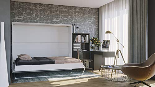 Invento Armario cama plegable de pared horizontal con cama plegable integrada, habitación de invitados, salón, dormitorio, 160 x 200 cm (blanco/blanco mate)