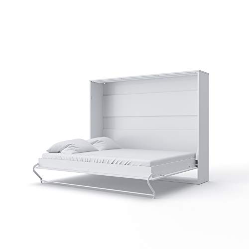 Invento Armario cama plegable de pared horizontal con cama plegable integrada, habitación de invitados, salón, dormitorio, 160 x 200 cm (blanco/blanco mate)