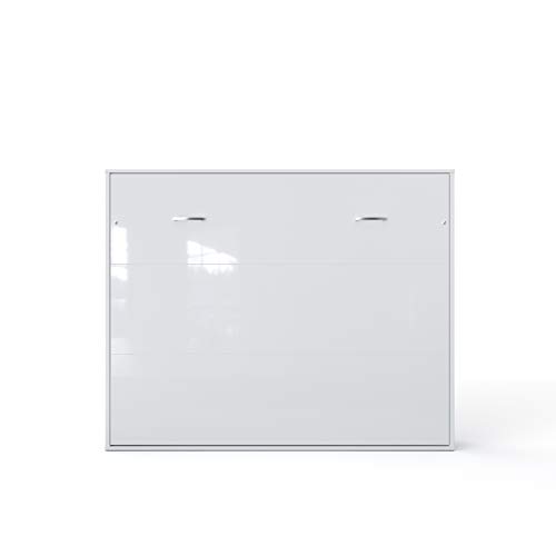 Invento Armario cama plegable de pared horizontal con cama plegable integrada, habitación de invitados, salón, dormitorio, 160 x 200 cm (blanco/blanco mate)