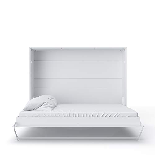 Invento Armario cama plegable de pared horizontal con cama plegable integrada, habitación de invitados, salón, dormitorio, 160 x 200 cm (blanco/blanco mate)