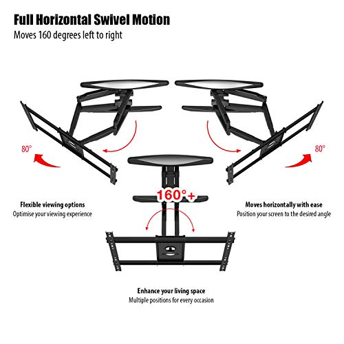 Invision Soporte de TV Pared para 37-70 Pulgadas Pantallas - Super Fuerte, Inclinable y Giratorio Doble Brazo - Máx VESA 600x400mm - Peso Máx 50 kg - Cable HDMI Y Nivel de Burbuja Incluidos (HDTV-DXL)