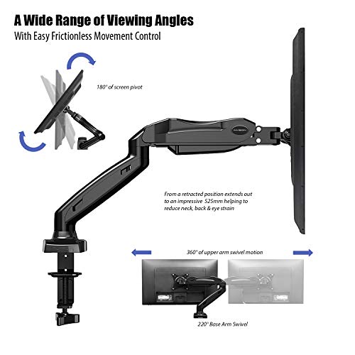 Invision Soporte Monitor de PC para Pantallas de 17-27" - Montaje Ergonómico de Escritorio de Brazo Ajustable en Altura con Giratorio y Inclinación - VESA 75mm y 100mm - Peso 2 kg a 6.5 kg (MX150)