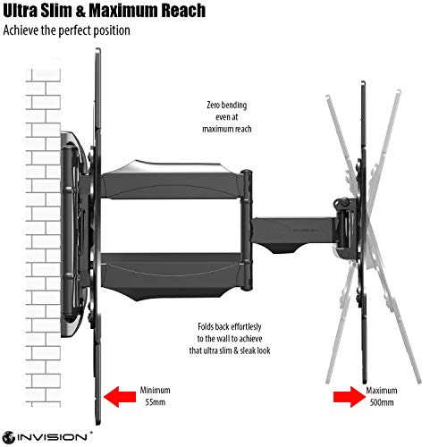 Invision Soporte TV de Pared para 26 a 60 Pulgadas Pantallas - Inclinación, Giratoria y Extensión - Brazo Único Ultra Fuerte - Máx. VESA 400x400mm - Capacidad de Carga Máxima 40kg (HDTV-L)