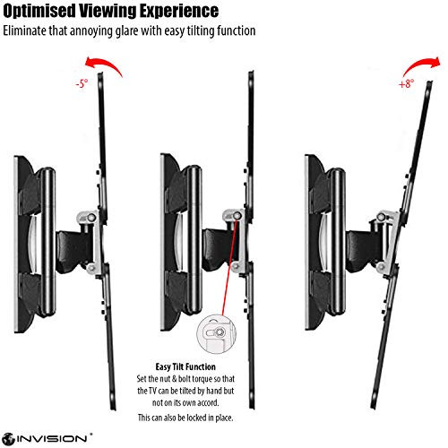 Invision Soporte TV de Pared para 26 a 60 Pulgadas Pantallas - Inclinación, Giratoria y Extensión - Brazo Único Ultra Fuerte - Máx. VESA 400x400mm - Capacidad de Carga Máxima 40kg (HDTV-L)