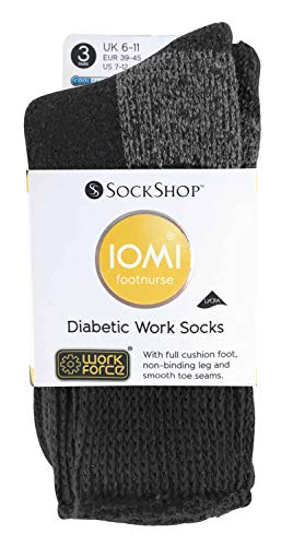 IOMI - 3 Pares Hombre Algodon Trabajo Diabeticos Calcetines Sin Elastico (39/45, Black (Work))