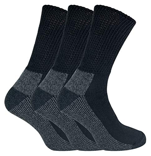 IOMI - 3 Pares Hombre Algodon Trabajo Diabeticos Calcetines Sin Elastico (39/45, Black (Work))