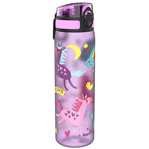 Ion8 Botella Agua Sin Fugas, Sin BPA, 600ml, Unicornios