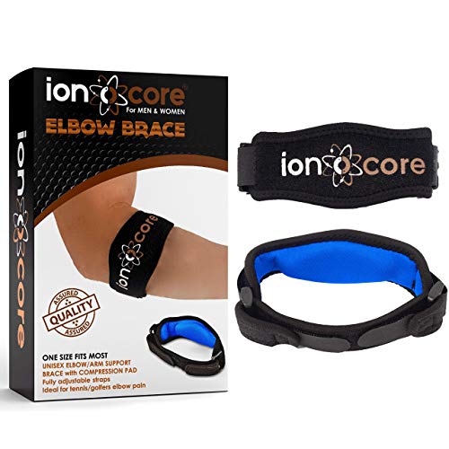 Ionocore® Codera de Tenista - Abrazadera para Soporte Deportivo del Brazo de Golfistas y Tenistas - Almohadilla de Compresión EVA para Protección del Antebrazo - Ajustable y Liviana - Talla única