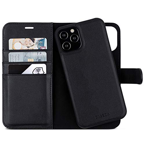 iPhone 12 / iPhone 12 Pro Funda Case Cartera Desmontable CASEZA Zurich 2" Negra - Piel PU Vegana Premium 2 en 1 Tipo Libro Cierre magnético para Apple iPhone 12/12 Pro (6.1")