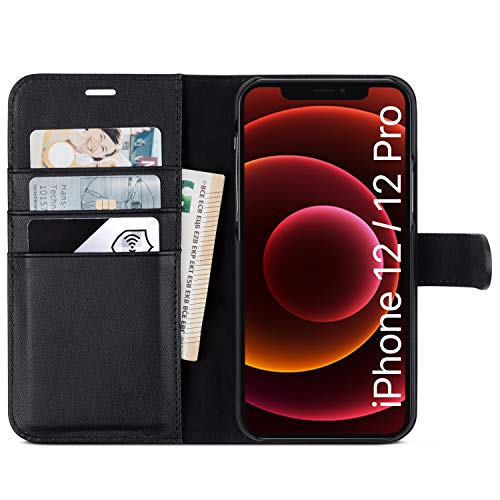 iPhone 12 / iPhone 12 Pro Funda Case Cartera Desmontable CASEZA Zurich 2" Negra - Piel PU Vegana Premium 2 en 1 Tipo Libro Cierre magnético para Apple iPhone 12/12 Pro (6.1")