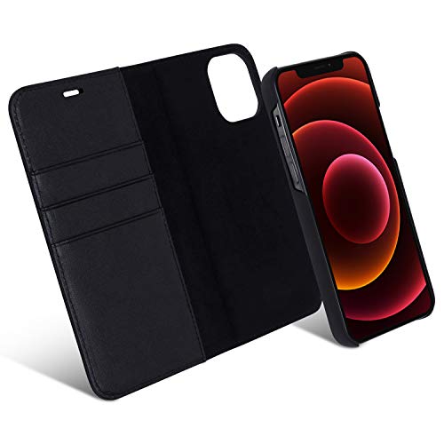 iPhone 12 / iPhone 12 Pro Funda Case Cartera Desmontable CASEZA Zurich 2" Negra - Piel PU Vegana Premium 2 en 1 Tipo Libro Cierre magnético para Apple iPhone 12/12 Pro (6.1")