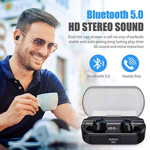 iPosible Auriculares Inalámbricos Bluetooth [2019 Más Nuevo Modelo - 3500mAh] Sonido Estéreo Mini Twins In-Ear Auriculares Carga Rapida Resistente al Agua con Caja de Carga para iOS y Android