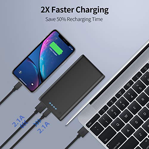 iPosible Batería Externa 25800mAh [Versión Actualizada] Alta Capacidad New Dual Puertos Cargador Portátil Móvil Power Bank Carga Alta Velocidad para Smartphones Dispositivos Tabletas - Negro Matte