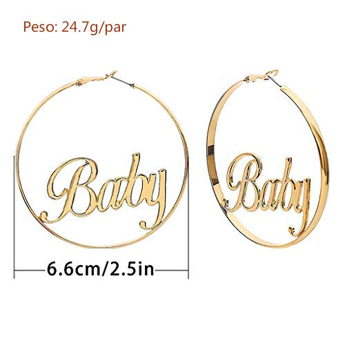 IPOTCH 1 Par Aretes Pendientes con Aros Grandes y Letras Accesorios Exagerado Llamativo de Moda - Baby