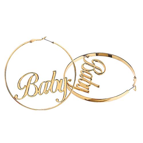 IPOTCH 1 Par Aretes Pendientes con Aros Grandes y Letras Accesorios Exagerado Llamativo de Moda - Baby IPOTCH 1 Par Aretes Pendientes con Aros Grandes y Letras Accesorios Exagerado Llamativo de Moda - Baby