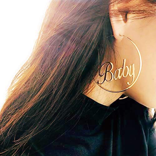 IPOTCH 1 Par Aretes Pendientes con Aros Grandes y Letras Accesorios Exagerado Llamativo de Moda - Baby IPOTCH 1 Par Aretes Pendientes con Aros Grandes y Letras Accesorios Exagerado Llamativo de Moda - Baby