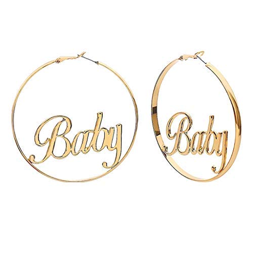 IPOTCH 1 Par Aretes Pendientes con Aros Grandes y Letras Accesorios Exagerado Llamativo de Moda - Baby IPOTCH 1 Par Aretes Pendientes con Aros Grandes y Letras Accesorios Exagerado Llamativo de Moda - Baby
