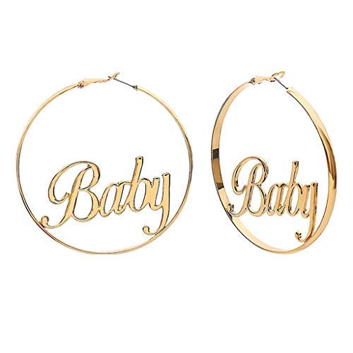 IPOTCH 1 Par Aretes Pendientes con Aros Grandes y Letras Accesorios Exagerado Llamativo de Moda - Baby