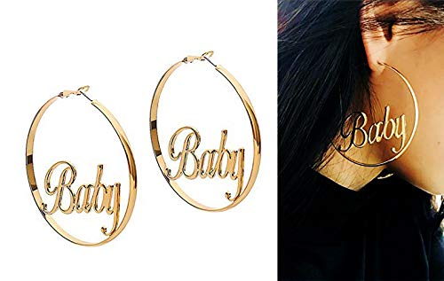 IPOTCH 1 Par Aretes Pendientes con Aros Grandes y Letras Accesorios Exagerado Llamativo de Moda - Baby