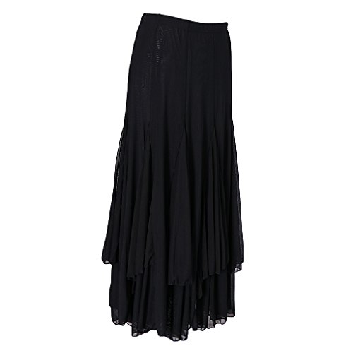 IPOTCH Falda Larga para Mujer, Diseño de Cuadrado Malla para Baile Tango Flamenco Latín, Opción para Bailarinas - Negro, Único IPOTCH Falda Larga para Mujer, Diseño de Cuadrado Malla para Baile Tango Flamenco Latín, Opción para Bailarinas - Negro, Único