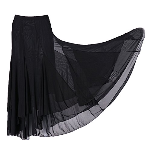 IPOTCH Falda Larga para Mujer, Diseño de Cuadrado Malla para Baile Tango Flamenco Latín, Opción para Bailarinas - Negro, Único IPOTCH Falda Larga para Mujer, Diseño de Cuadrado Malla para Baile Tango Flamenco Latín, Opción para Bailarinas - Negro, Único