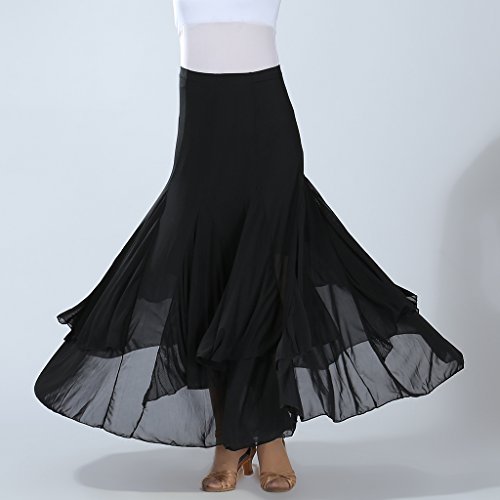 IPOTCH Falda Larga para Mujer, Diseño de Cuadrado Malla para Baile Tango Flamenco Latín, Opción para Bailarinas - Negro, Único