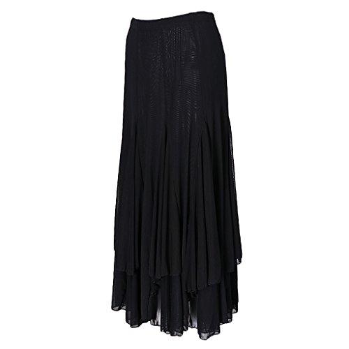 IPOTCH Falda Larga para Mujer, Diseño de Cuadrado Malla para Baile Tango Flamenco Latín, Opción para Bailarinas - Negro, Único IPOTCH Falda Larga para Mujer, Diseño de Cuadrado Malla para Baile Tango Flamenco Latín, Opción para Bailarinas - Negro, Único