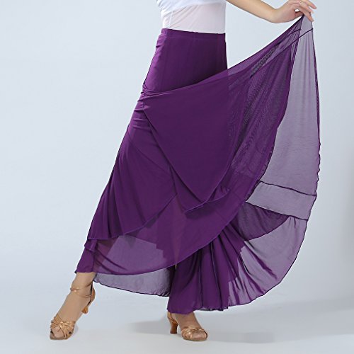 IPOTCH Falda Larga para Mujer, Diseño de Cuadrado Malla para Baile Tango Flamenco Latín, Opción para Bailarinas - Púrpura, Único