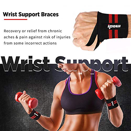 IPOW [2 PCS Muñequeras Adjustable para Gimnasio para Unisex, Materia Poliester Duradero y Cómodo con Alta Elasticidad, Rojo IPOW [2 PCS Muñequeras Adjustable para Gimnasio para Unisex, Materia Poliester Duradero y Cómodo con Alta Elasticidad, Rojo