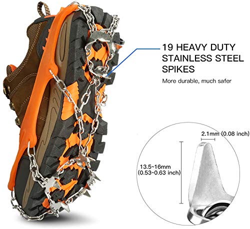 IPSXP Crampones, 19 Dientes Tacos de Tracción Nieve y Hielo Tracción para Invierno Deportes Montañismo Escalada Caminar Alpinismo Cámping Acampada Senderismo (M/L/XL)