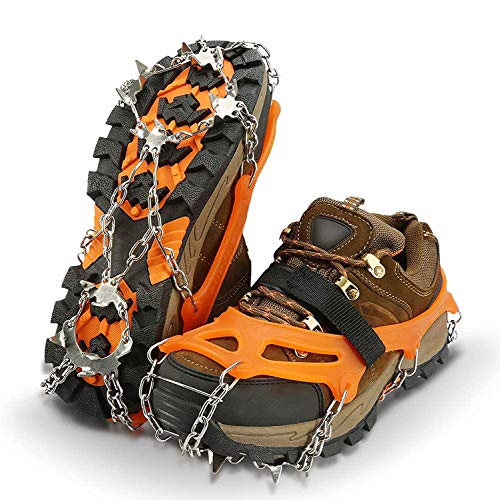 IPSXP Crampones, 19 Dientes Tacos de Tracción Nieve y Hielo Tracción para Invierno Deportes Montañismo Escalada Caminar Alpinismo Cámping Acampada Senderismo (M/L/XL)