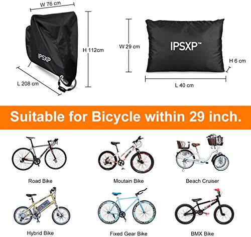 IPSXP Funda de Bicicleta, Funda de Protección Bici con Agujero de Bloqueo Bolsa de Transporte Resistente Proteger Bici del Sol Lluvia Polvo para Bicicleta de Montaña Carretera (208 x 112 x 76 cm)