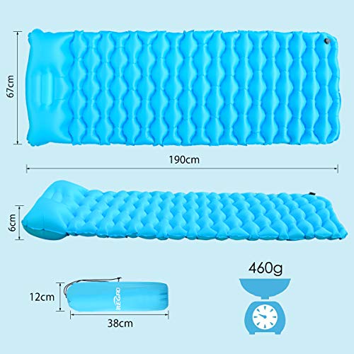 IREGRO Esterillas Auto-inflables con Almohada y Bolsa de Inflado, Colchoneta de Camping Autoinflable Impermeable para Mochilero, Hamaca de Viaje, Carpa y Saco de Dormir