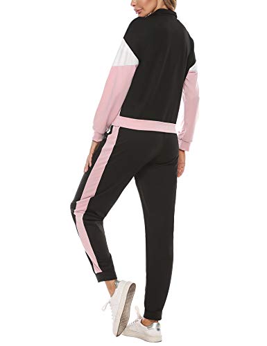 Irevial Conjunto de Chándal para Mujer de algodón,Trajes de Manga Larga Sudadera con Cremallera y Pantalones Largos de Cintura Alta 2 Piezas，Casual Sportswear para Correr Fitness