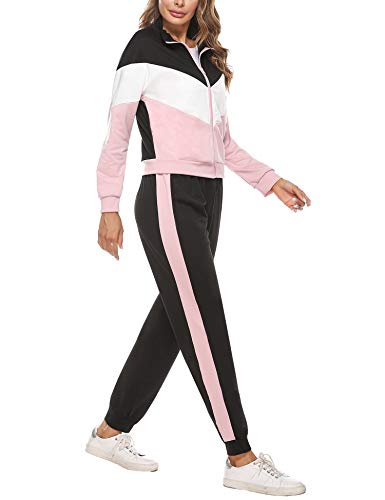 Irevial Conjunto de Chándal para Mujer de algodón,Trajes de Manga Larga Sudadera con Cremallera y Pantalones Largos de Cintura Alta 2 Piezas，Casual Sportswear para Correr Fitness