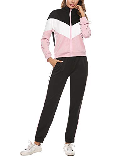 Irevial Conjunto de Chándal para Mujer de algodón,Trajes de Manga Larga Sudadera con Cremallera y Pantalones Largos de Cintura Alta 2 Piezas，Casual Sportswear para Correr Fitness