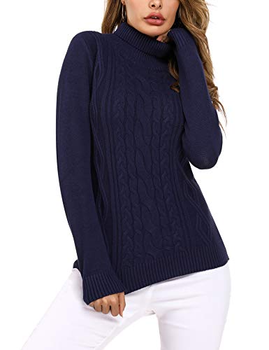 Irevial Jersey Mujer Invierno Cuello Alto, Suéter Mujer Manga Larga Elegante, Pullover Jersey de Punto Mujer Cuello Alto Cálido Turtleneck Sweater para Otoño Invierno