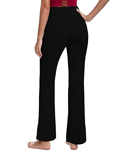 Irevial Pantalones de Yoga para Mujer Modal,100% Algodon,Alta Cintura Elásticos pantalón de Campana con cordón, Casuales Chandal Deportivo para Pilates Jogger Fitness，Negro