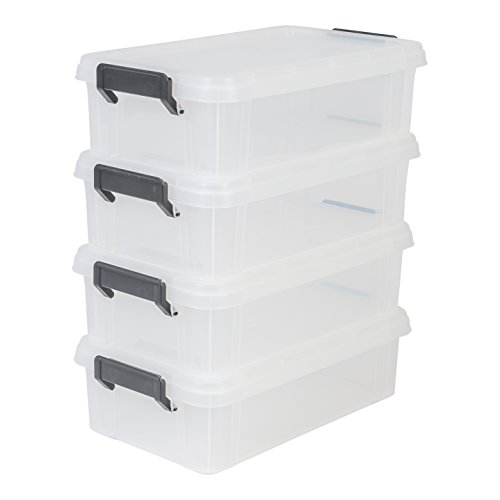Iris Ohyama, lote 4 cajas apilables de almacenamiento con tapa - Multi Box - MBX-4, plástico, transparente, 4L, 36,5 x 21,4 x 10,5 cm