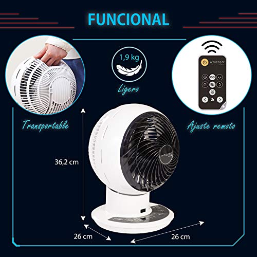 Iris Ohyama PCF-SDC18T Woozoo - Ventilador Ultra Potente, Silencioso y Oscilante con Motor DC Jet y Control Remoto, 35 W, 54 m², Distancia de 28m