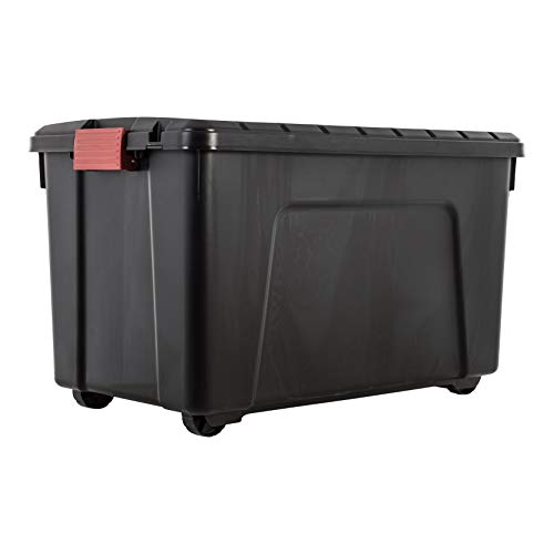 Iris Ohyama SIA-110 Store It All - Caja de Almacenamiento de Bricolaje Apilable, Plastico, 110L, Negro/Rojo, 75 x 44,5 x 44,5 cm, Lote de 2