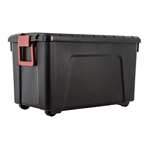 Iris Ohyama SIA-110 Store It All - Caja de Almacenamiento de Bricolaje Apilable, Plastico, 110L, Negro/Rojo, 75 x 44,5 x 44,5 cm, Lote de 2