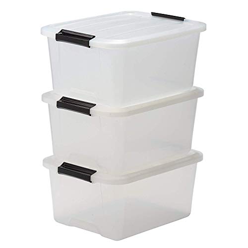 Iris Ohyama Top Box TB-15 Lote de 3 Cajas apilables de Almacenamiento con Cierre de Clip, Plastico, 15 L, 39 x 29 x 18.6 cm, 3 Unidades