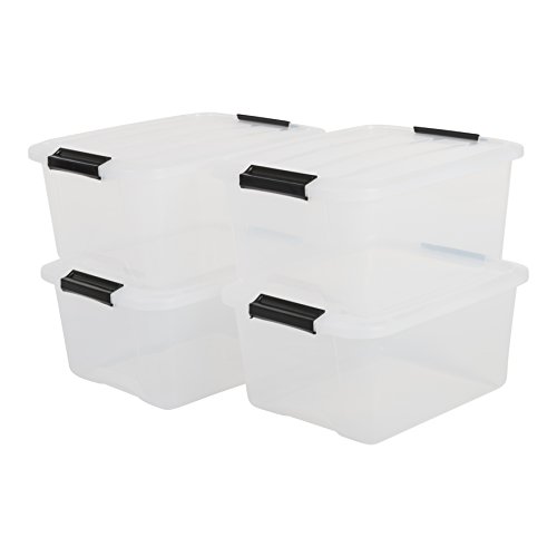 Iris Top Box TB-15 Lote de 4 Cajas apilables de Almacenamiento con Cierre de Clip, 15 L, 39 x 29 x 18.6 cm, 4 Unidades