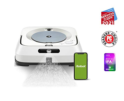 iRobot Braava jet m6134 Robot friegasuelos conectado, Pulverizador a presión y navegación avanzada, Friega y pasa mopa en seco, Grandes áreas, Recarga y reanuda el trabajo, Programable por App