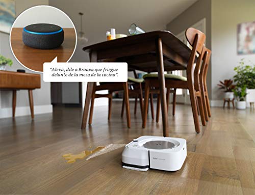 iRobot Braava jet m6134 Robot friegasuelos conectado, Pulverizador a presión y navegación avanzada, Friega y pasa mopa en seco, Grandes áreas, Recarga y reanuda el trabajo, Programable por App