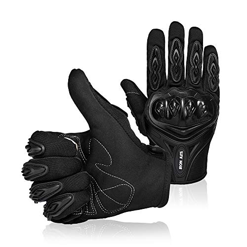 IRON JIA'S Par Guantes Dedo Completo PU Proteccion para Moto Bici Motocicleta Motorista puede pantalla táctil … (L, negro)