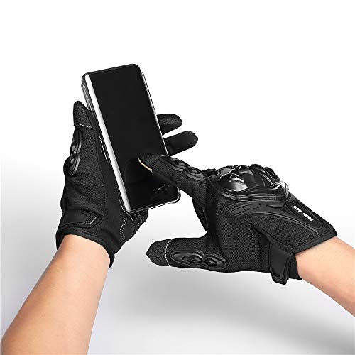 IRON JIA'S Par Guantes Dedo Completo PU Proteccion para Moto Bici Motocicleta Motorista puede pantalla táctil … (L, negro)