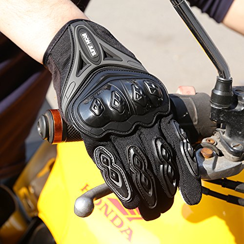 IRON JIA'S Par Guantes Dedo Completo PU Proteccion para Moto Bici Motocicleta Motorista puede pantalla táctil … (L, negro)