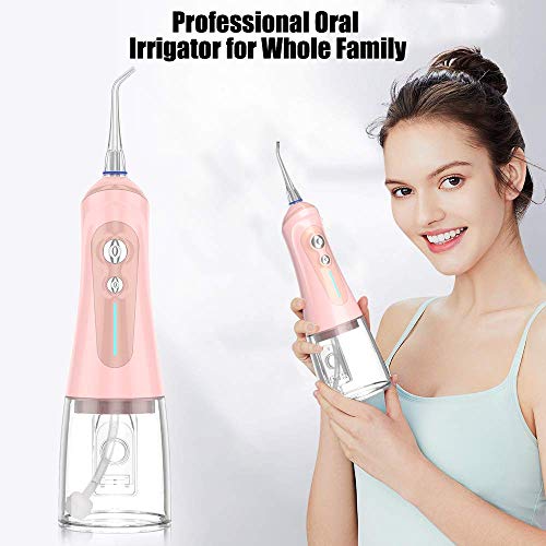 Irrigador Bucal Portátil Profesional con 6 Boquillas 6 Modos, Recargable Irrigadores Dentales 320ML IPX7 para Placa dental,Dientes de Implante,Dientes de Ortodoncia, Limpieza en Casa/Viaje